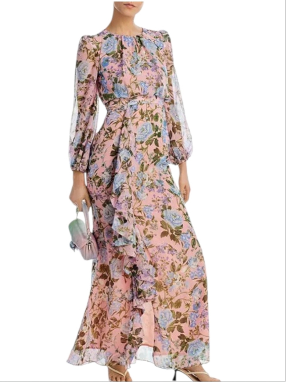 NWT Eliza J Blush Pink Floral Chiffon Ruffle Maxi Dress Gown sz 6